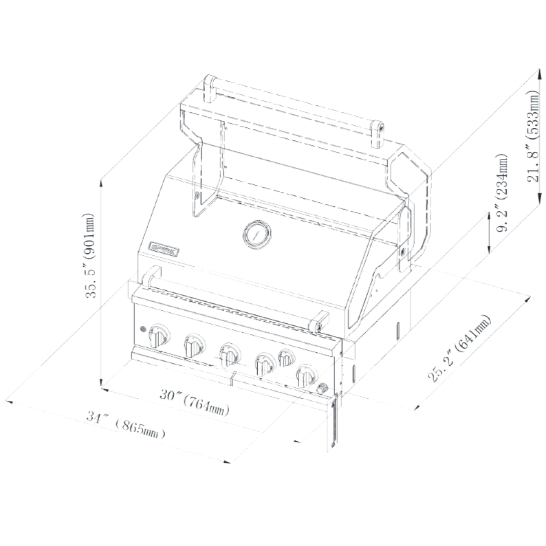 Spire 30" Built-in Barbeque Grill Dimensions