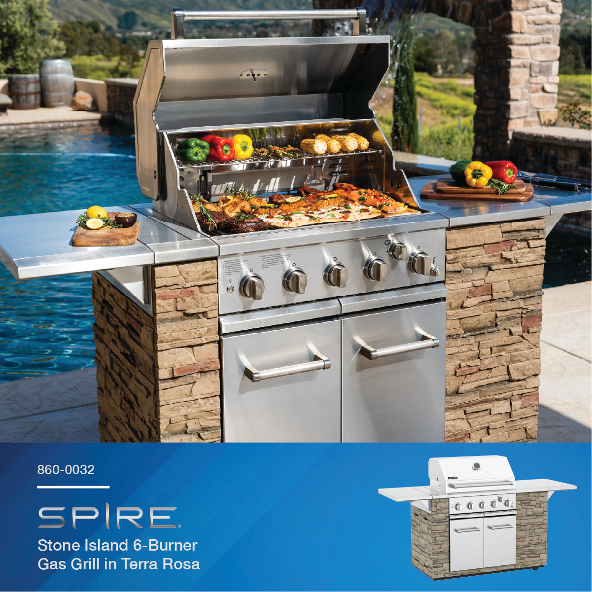 Load and play video in Gallery viewer, Stone Island 6-Burner Gas Grill in Terra Rosa